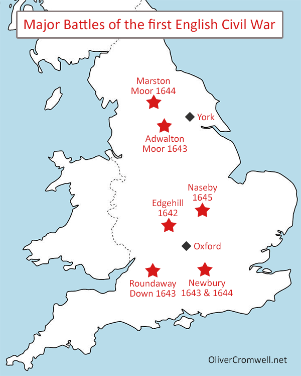 Map of major English Civil War battles.