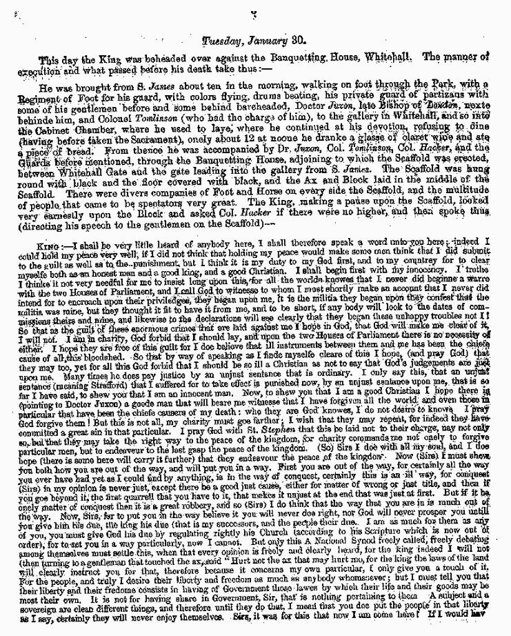 London Gazette 1648 report on the trial and execution of Charles I (page 3)