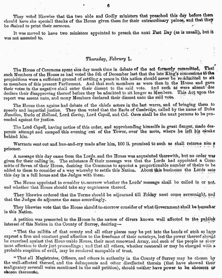 London Gazette 1648 report on the trial and execution of Charles I (page 6)