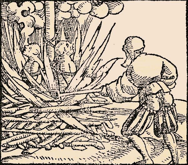 A 16th century woodcut depicting the burning to death of people accused of poisoning wells with the plague.