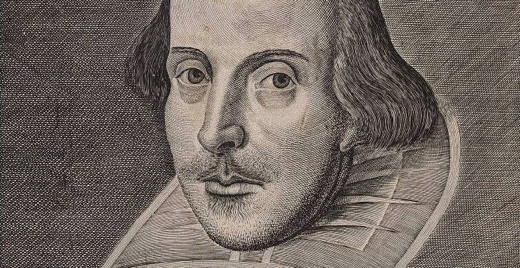 William Shakespeare portrait from the front cover of a 1623 folio of his works
