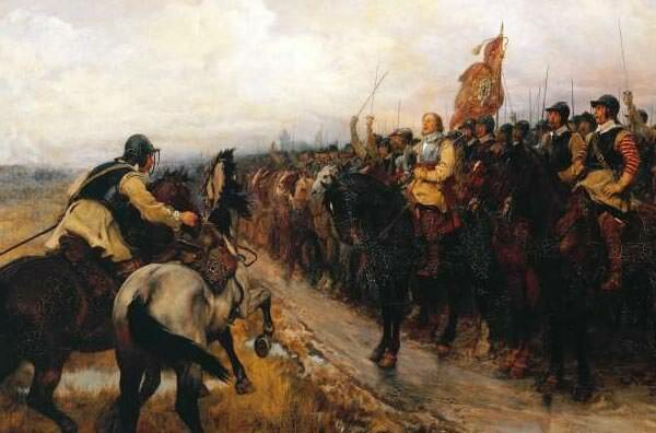 Oliver Cromwell at the Battle of Dunbar, painted by Andrew Carrick Gow, 1886 (detail)