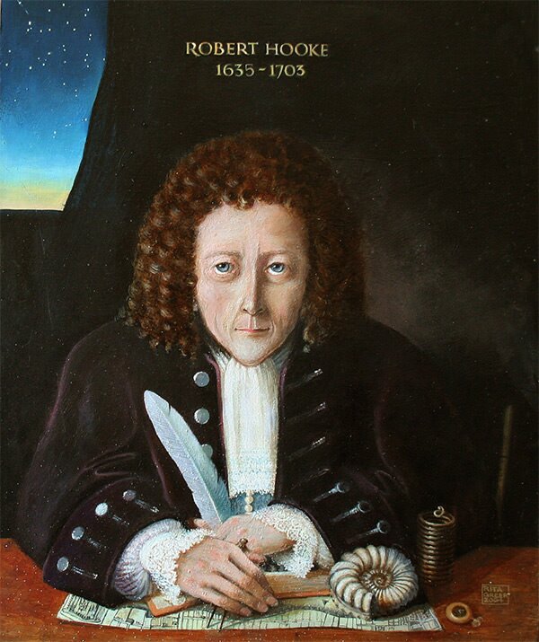 A modern artist impression of Robert Hooke, painted by Rita Greer, 2004